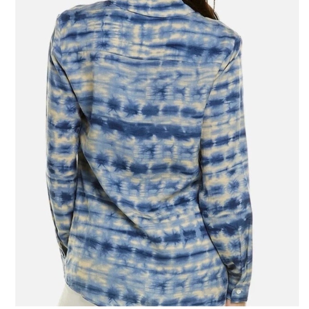 J Mclaughlin Lois Button Up Tie Dye Blouse Shirt Size Small Tencel Blue - Picture 2 of 7